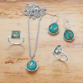 16" + 2" Freeform Faceted Quartz over Turquoise Pear Drop Necklace