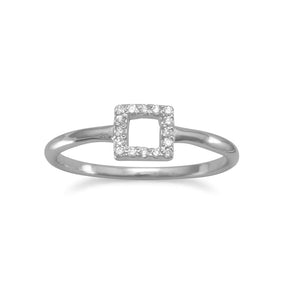 Rhodium Plated Square Ring with CZs
