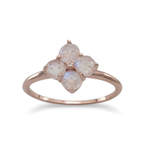14 Karat Rose Gold Plated Ring with Moonstone Flower