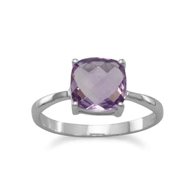 Rhodium Plated Cushion Cut Amethyst Ring