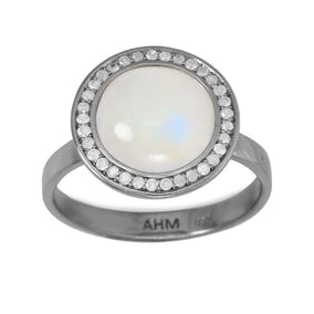 Midnight Collection Round Halo Ring With Gray Diamonds