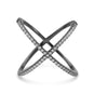 Black Cobalt Plated Criss Cross 'X' Ring with Signity CZs