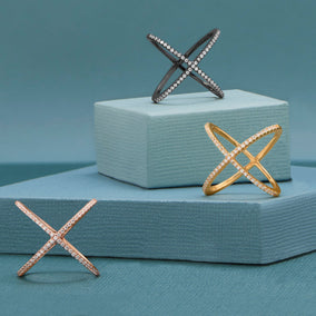 18 Karat Gold Plated Criss Cross 'X' Ring with Signity CZs