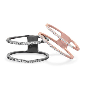 18 Karat Rose Gold Plated Double Row CZ Ring