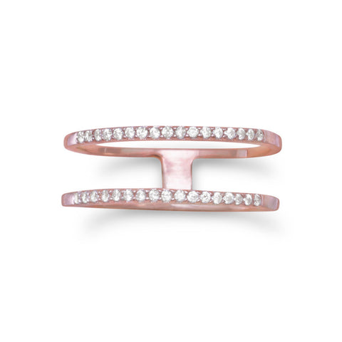 18 Karat Rose Gold Plated Double Row CZ Ring