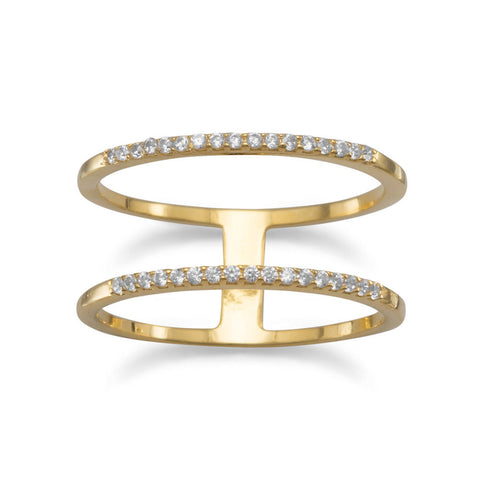 18 Karat Gold Plated Double Row CZ Ring