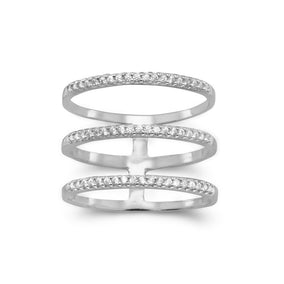 Rhodium Plated Triple Row CZ Ring