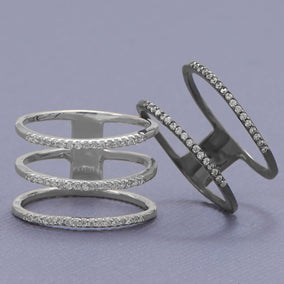 Rhodium Plated Triple Row CZ Ring