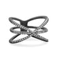 Ruthenium Plated Triple Row Criss Cross "X" CZ Ring