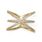 18 Karat Gold Plated Triple Row Criss Cross "X" CZ Ring