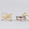 18 Karat Gold Plated Triple Row Criss Cross "X" CZ Ring