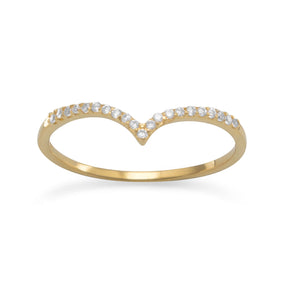 18 Karat Gold Plated CZ "V" Ring
