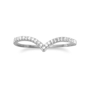 Rhodium Plated CZ "V" Ring