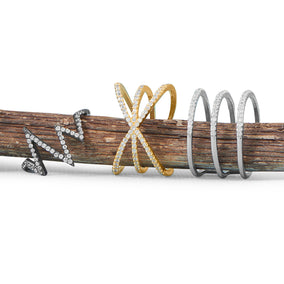 18 Karat Gold Plated Triple Row Criss Cross "X" CZ Ring