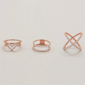 18 Karat Rose Gold Plated Double Row CZ "V" Ring