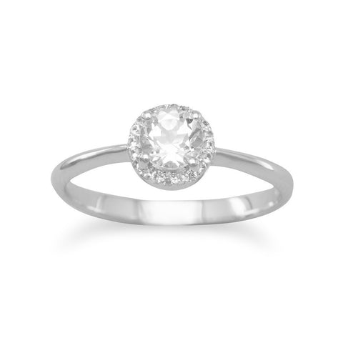 Rhodium Plated Halo Ring with White Sapphires and Topaz
