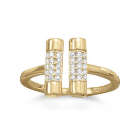 14 Karat Gold Plated CZ Bar Ring