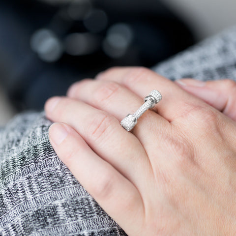 Rhodium Plated Signity CZ Barbell Ring