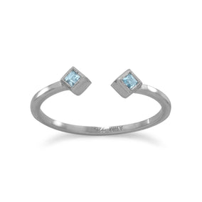 Rhodium Plated Swiss Blue Topaz Open Design Ring