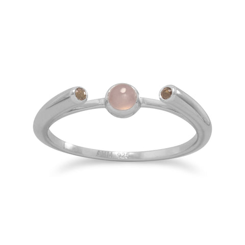 Rhodium Plated Peach Moonstone and Smoky Quartz Ring