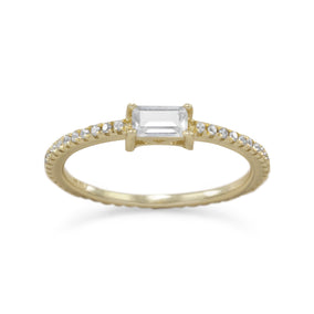 14 Karat Gold Plated Rectangle CZ Ring