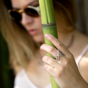 Rhodium Plated CZ Cut Out "X" Design Ring