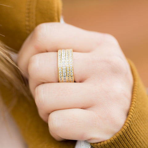 14 Karat Gold Plated 4 Row CZ Band