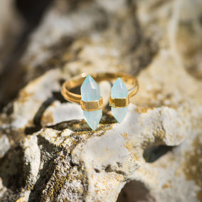 14 Karat Gold Plated Aqua Chalcedony Split Ring