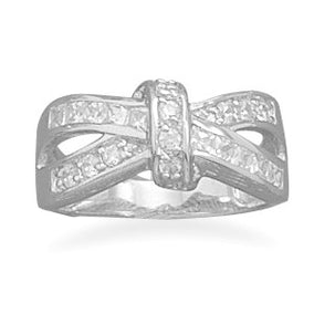 Rhodium Plated CZ Love Knot Look Ring