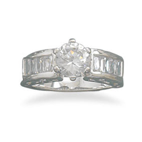 Round 7mm CZ Baguette Sides Ring