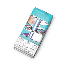 Stainless Steel Money Clip with Multicolor Inlay Simulated Stones