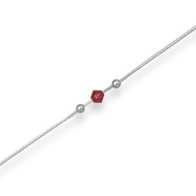 11" + 1" Rhodium Plated Anklet with Pink Crystal