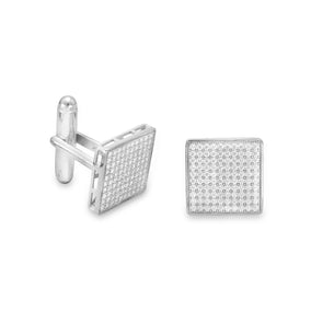 Rhodium Plated Pave CZ Cuff Links