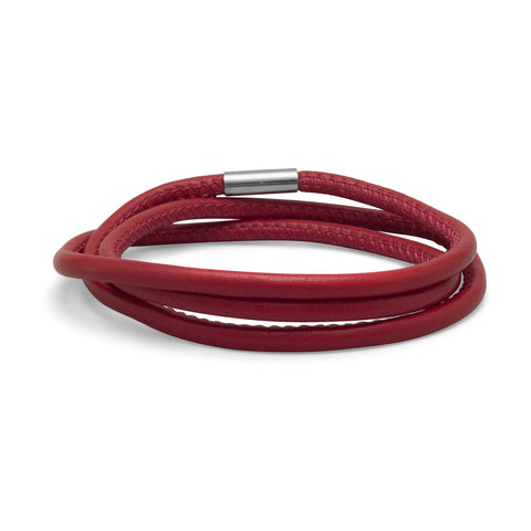 Triple Wrap Candy Apple Red Leather Bracelet