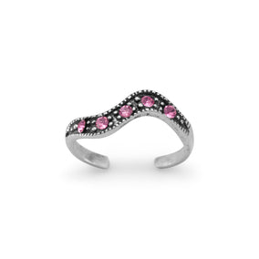 Oxidized Toe Ring with Pink Crystals