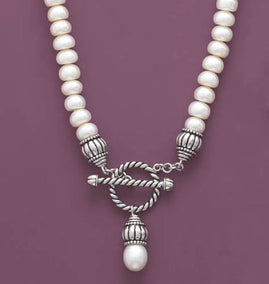 17" Cultured Freshwater Button Pearl Necklace with Oxidized Toggle