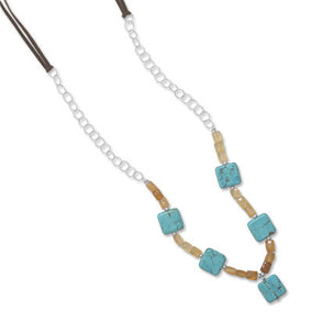 36" Reconstituted Turquoise and Hessonite Garnet Necklace