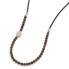 33" Red Jasper and White Coral Suede Fashion Necklace