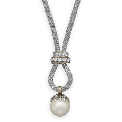 18" Rhodium Plated Mesh Fashion Drop Necklace