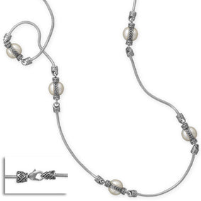 36" Rhodium Plated Brass and Imitation Pearl Fashion Necklace