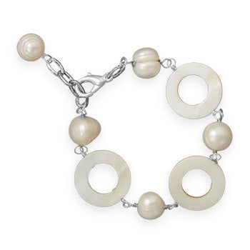 7" + 1" Cultured Freshwater Pearl and Shell Fashion Bracelet