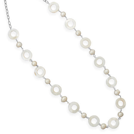 28" + 2" Cultured Freshwater Pearl and Shell Fashion Necklace