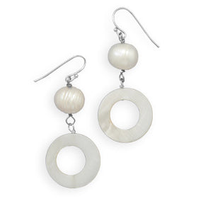 White Shell and Cultured Freshwater Pearl Fashion Earrings