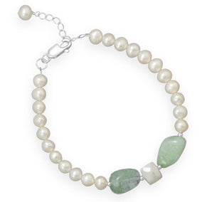 7.5" + 1" Cultured Freshwater Pearl and Aquamarine Bracelet