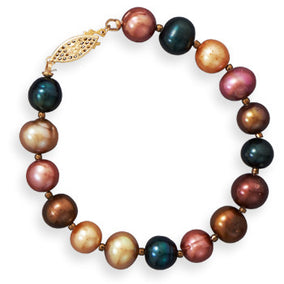 7" 14/20 Gold Filled Multicolor Cultured Freshwater Pearl Bracelet