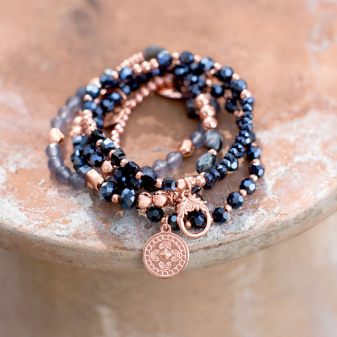 Set of 5 Copper Tone Multicharm Fashion Stretch Bracelets