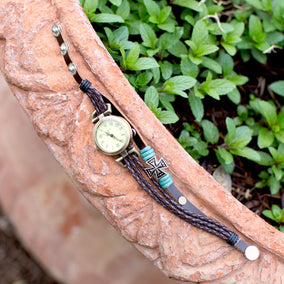 Brown Triple Strand Leather Fashion Watch