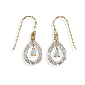 Gold Plated Brass Earrings with Opal and Diamond Accents