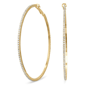 3" Gold Tone Crystal Fashion Hoop Earrings