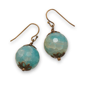Brass Earrings with Faceted Agate Drops